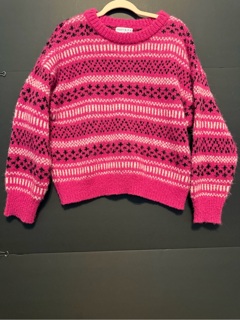 Primark Pink and Black Patterned Crewneck Sweater